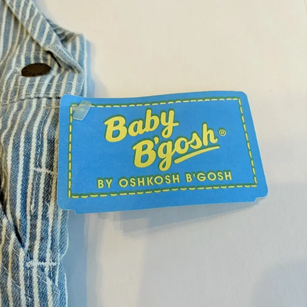 Vintage Osh Kosh BGosh Bib Overalls 12M Light Baby Blue Hickory Stripe Railroad